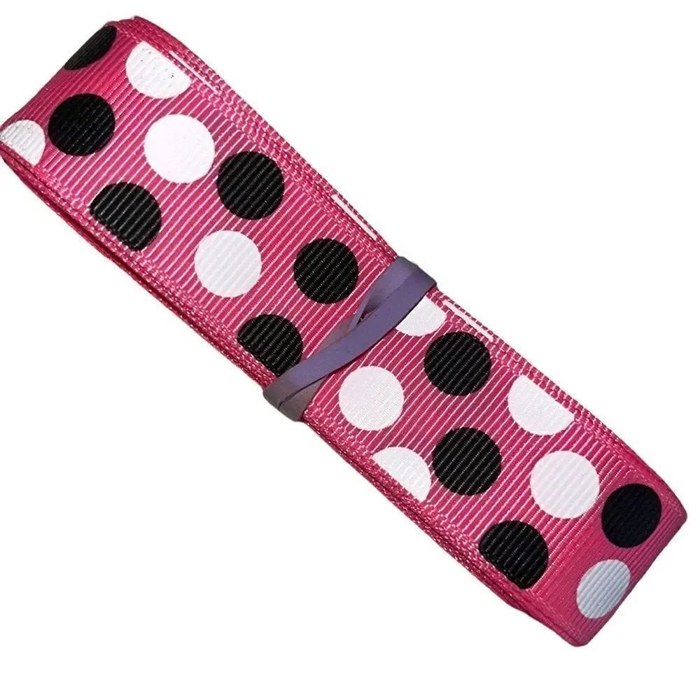Grosgrain Ribbon 7/8” 5 yards NEW Minnie Mouse black white hot pink polka dots